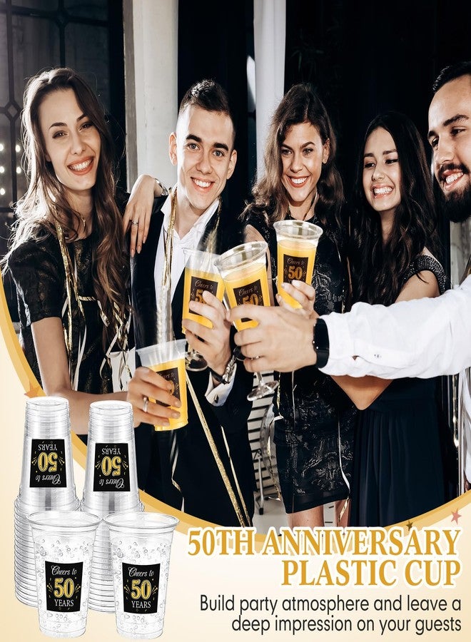 Funnymoom مجموعة فاني موم المكونة من 100 كوب للاحتفال بعيد الميلاد الخمسين، سعة 12 أونصة، مكتوب عليها "نخب لخمسين عامًا سعيدًا"، أكواب بلاستيكية شفافة للاستخدام مرة واحدة، مناسبة للرجال والنساء، وديكورات حفلات الزفاف والذكرى السنوية، وهدايا الحفلات. - Image 5