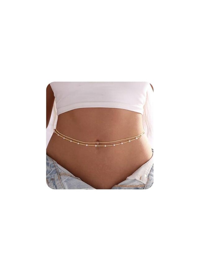 قطعتين من إكسسوار سلسلة الخصر، طلاء ذهب عيار 18، مناسب لسلسلة البطن متعددة الطبقات للنساء، حزام متعدد الطبقات قابل للتعديل - Image 1