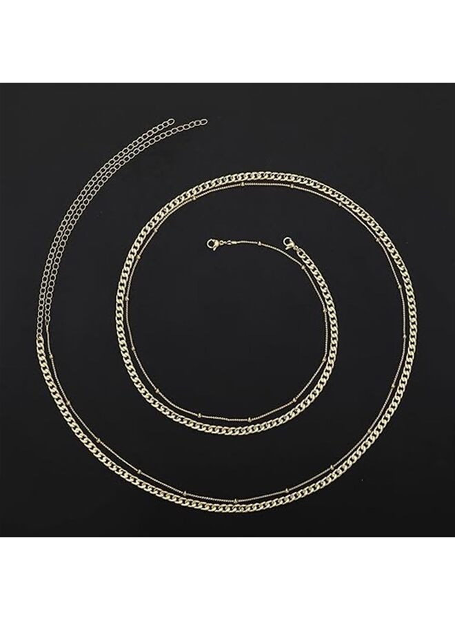 قطعتين من إكسسوار سلسلة الخصر، طلاء ذهب عيار 18، مناسب لسلسلة البطن متعددة الطبقات للنساء، حزام متعدد الطبقات قابل للتعديل - Image 5