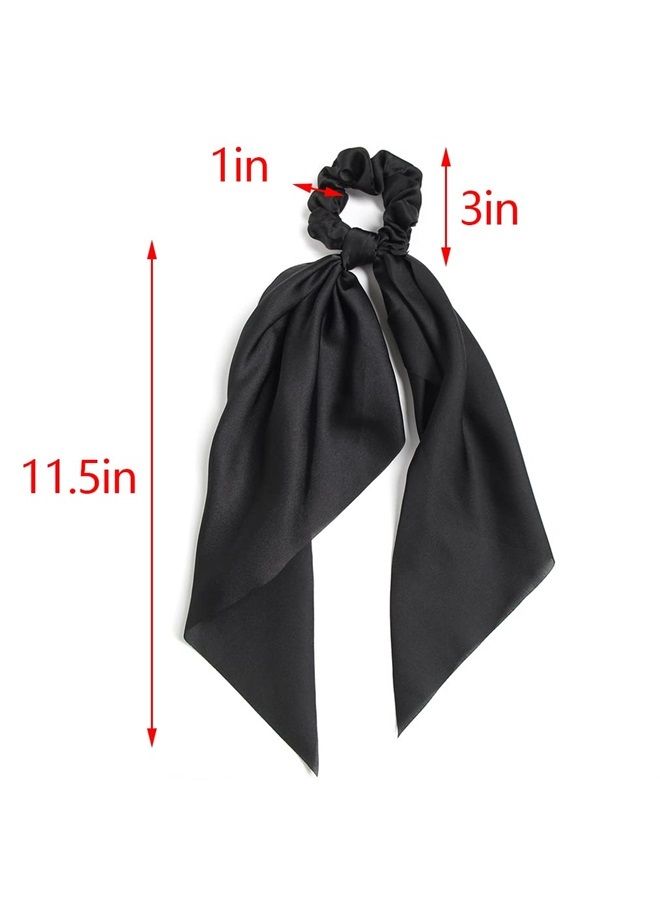 LFOUVRE Pack of 2 Knotted Bow Hair Scrunchies Elastic Hair Scarf Black Hair Ties Bands Satin Hair Ribbon Scrunchy Red Ponytail Holder for Women and Girls (Black) - Image 5