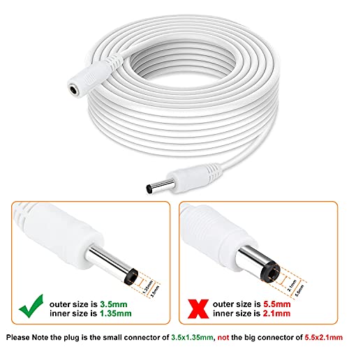 WILDHD DC Power Extension Cable 33ft 1.35mm x 3.5mm Compatible with 5V DC Adapter Cord for CCTV Security Camera IP Camera Standalone DVR (33ft DC3.5mm Plug White) - Image 2