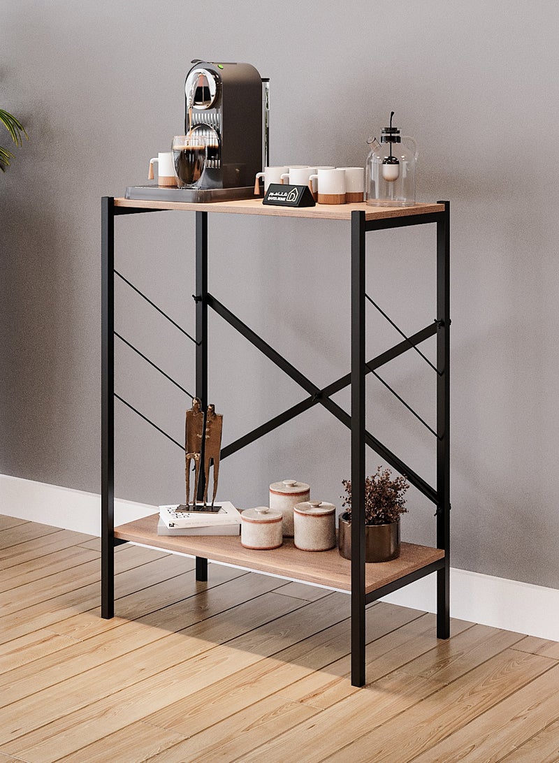 DANTA HOME Coffee Corner Table, Side Table, Bookcase, 2 Wooden Tops For Storage And Organization To Meet All Your Needs - Brown/Black - Image 1