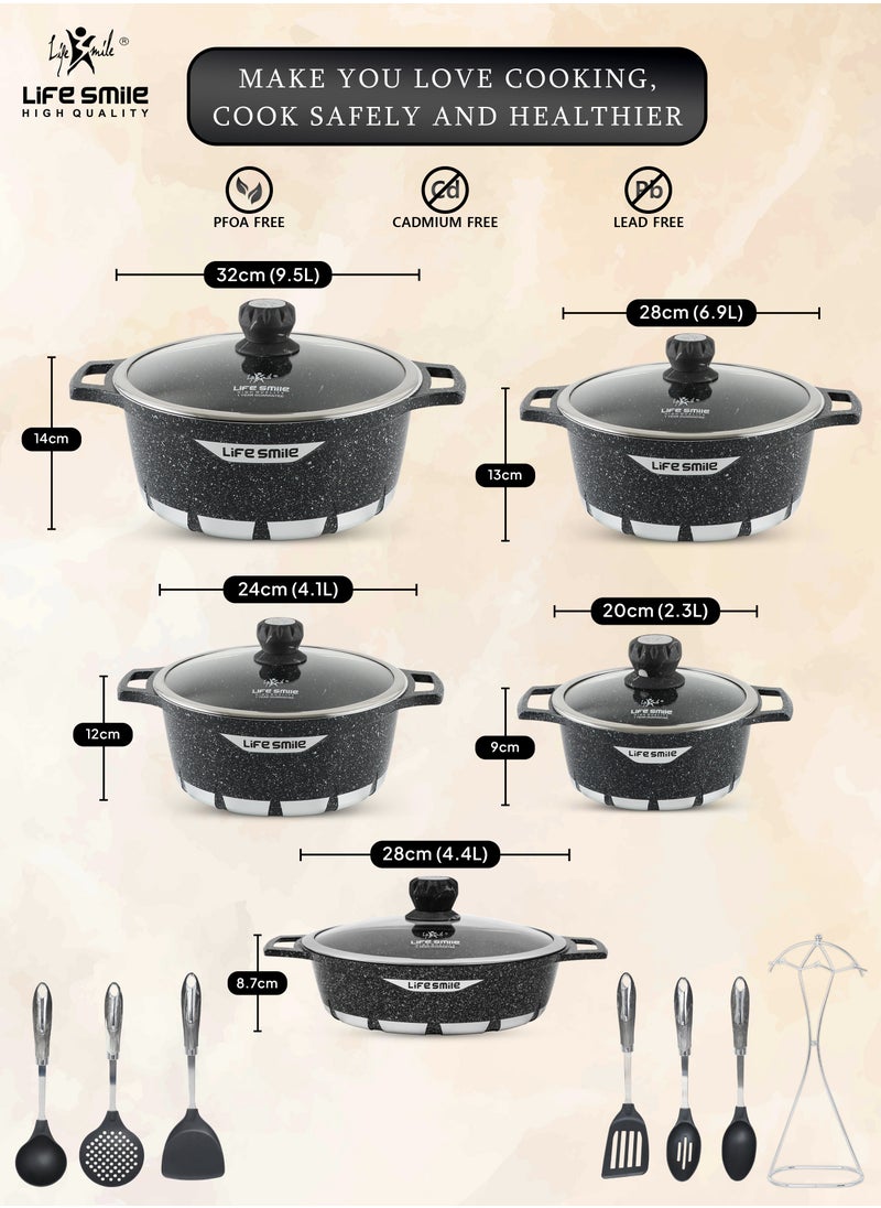 Life Smile Cookware Set 17 pieces - Pots and Pans set Granite Non Stick Coating 100% PFOA FREE, Cooking Set include Casseroles & Shallow Pot & Kitchen Utensils  - Image 3