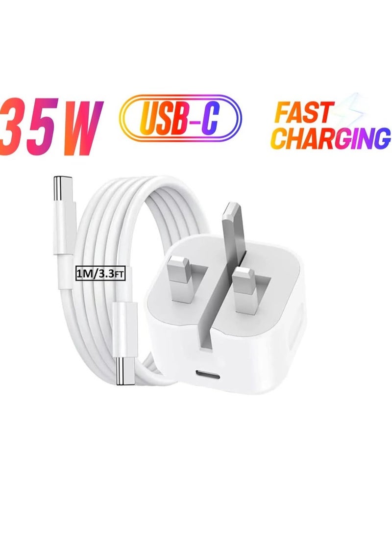 إلترازون 35W USB-C Charger with 1M Type-C to C Cable – Fast Charging Adapter for iPhone 16 Pro Max/16/15 Series, Samsung S25 Ultra, S24 Ultra, S23 Ultra & All USB-C Phones and Tablets - Image 1