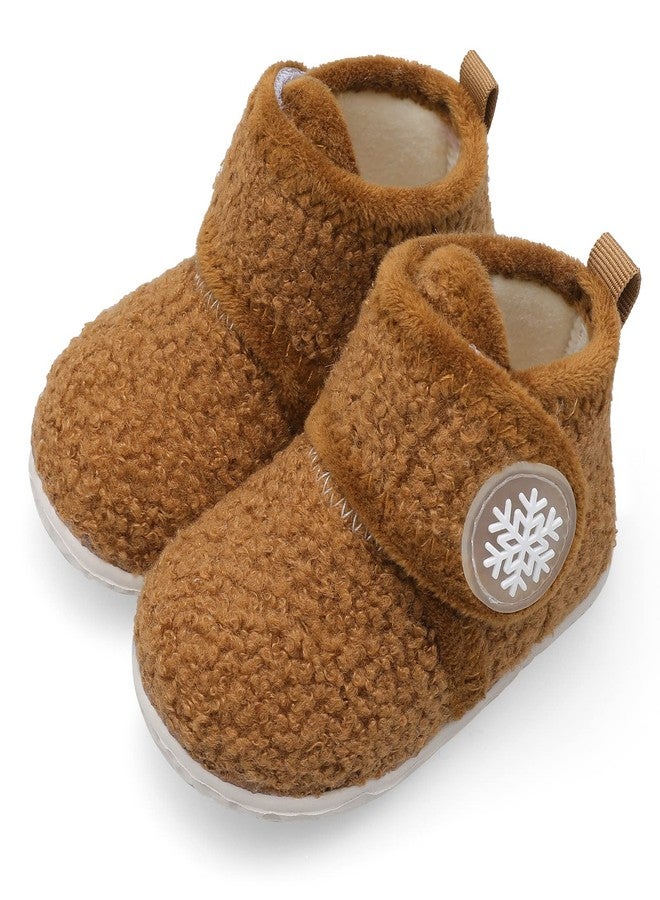 FEETCITY Baby Booties Girls Boys Infant Slippers First Walkers Shoes Warm Socks Newborn Crib Shoes, Dbrown, 6-12 Months - Image 1