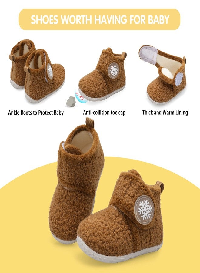 FEETCITY Baby Booties Girls Boys Infant Slippers First Walkers Shoes Warm Socks Newborn Crib Shoes, Dbrown, 6-12 Months - Image 4