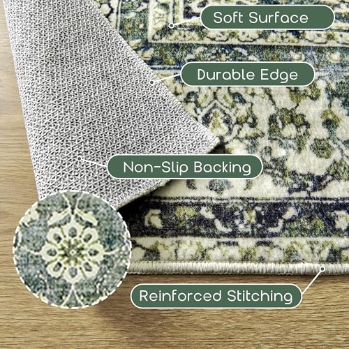 BILEEHOME 9x12 Area Rugs Dark Green Washable Rug for Living Room Big Bedroom Under Bed,Low Pile Soft Non Slip Floral Boho Vintage Extra Large Carpet for Dining Room Under Table,9 by 12,Forest Green - Image 3