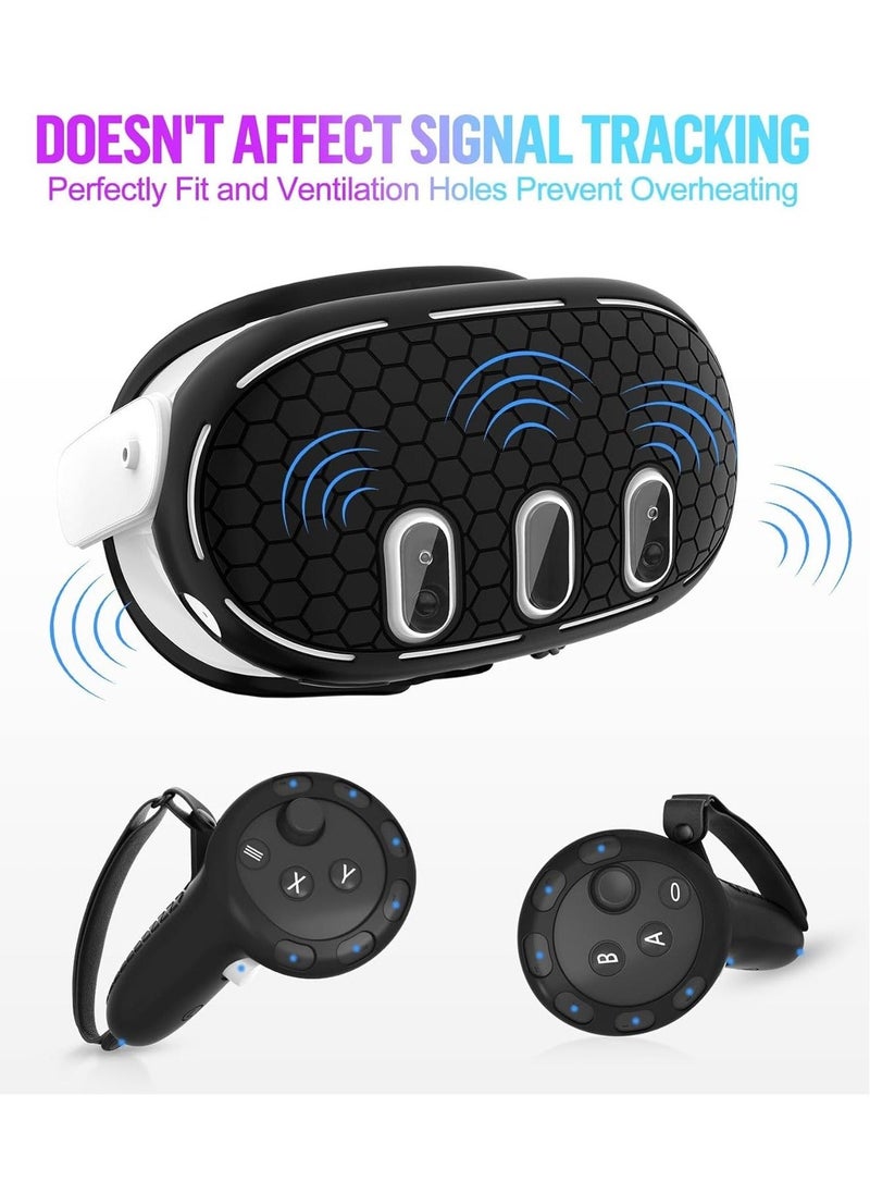 Silicone Cover Set Compatible with Oculus/Meta Quest 3 VR Accessories Protective Cover Includes Controller Grips Front Shell Headset Cover and Face Cover Lens Protector - Image 4