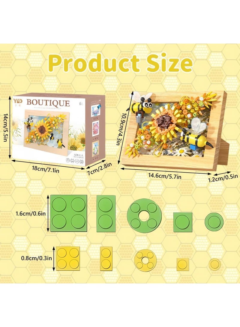 SYOSI Bee Flower Micro Mini Building Set, 322PCS Flower and Insect Building Blocks with Picture Frame, Creative Botanical Construction Kit for Kids and Adults, DIY Sunflower Frame Decoration Gift - Image 2