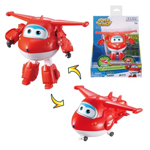 Super Wings Transformable Toys 5 in Jett Airplane Transforming Figures Toys 2 in 1 Mode Rescue Bots Action Figure Toys for 35 Year Old Boys Girls Fun Plane Toys for Toddlers Kids Age 3 4 5 6 7 - Image 1