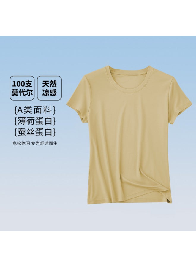 [bacteriostatic Modal] 100 Class A Ladies Short Sleeve Spring And Summer New Home Round Neck Solid Color Short Sleeve T-shirt Women