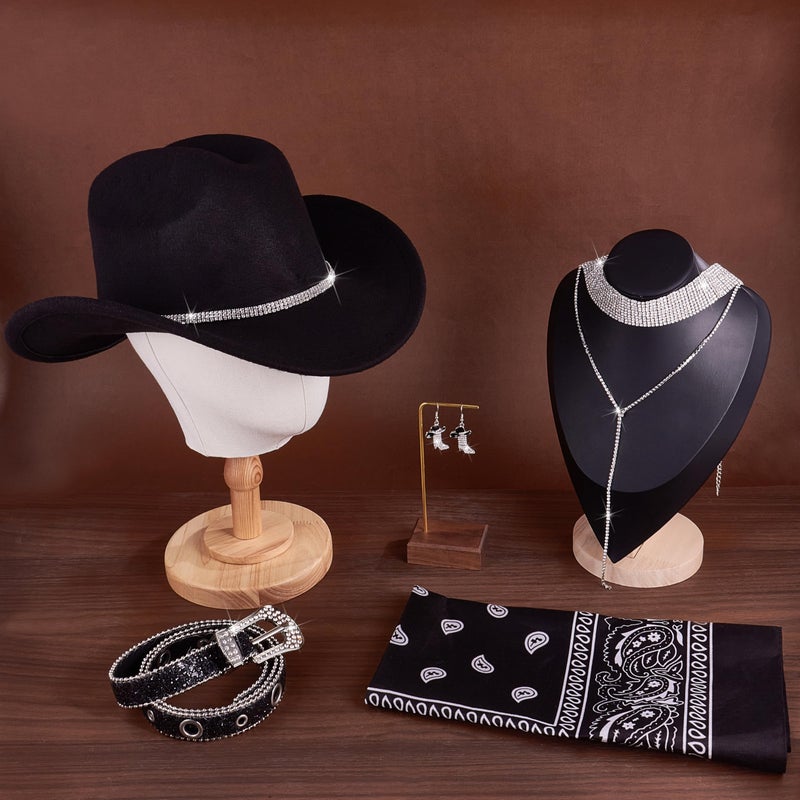 MEDOJO Cowboy Costume Outfit for Women Glitter Choker Necklace Cowboy Hat Buckle Belt Accessories Set for Halloween Cosplay Party - Image 5