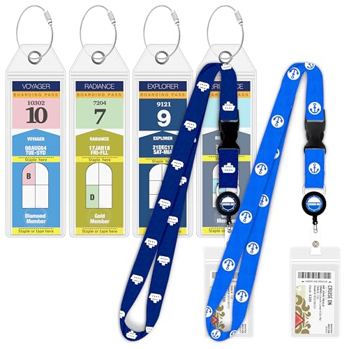 Cruise On Royal Caribbean Luggage Tag Holders (4 Pack) & Lanyards (2 Pack) – Large, Clear, Waterproof Cruise Essentials 2025-2026 – Secure Ship Tags & Cards (Royal & Navy Blue) - Image 1