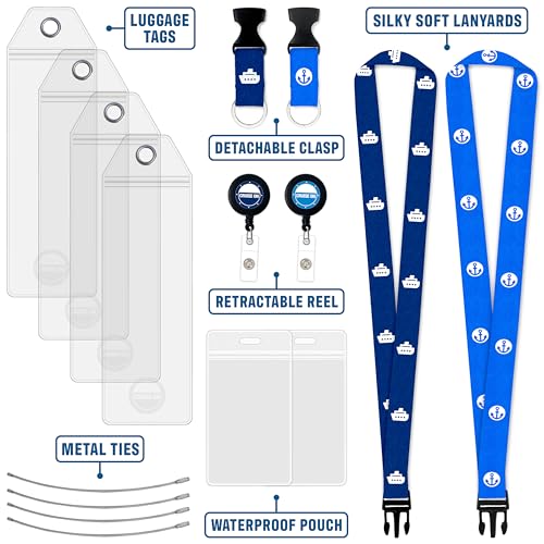 Cruise On Royal Caribbean Luggage Tag Holders (4 Pack) & Lanyards (2 Pack) – Large, Clear, Waterproof Cruise Essentials 2025-2026 – Secure Ship Tags & Cards (Royal & Navy Blue) - Image 4
