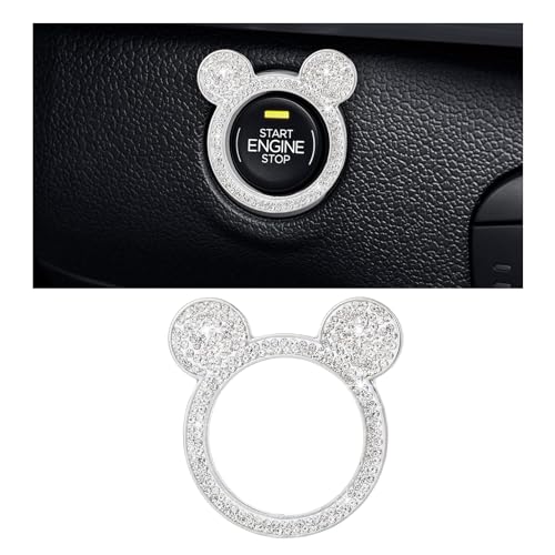Augeny Bling Car Engine Start Button Cover Rhinestone Key Ignition Knob Ring Sparkling Push to Start Button Sticker for Women Universal Car Accessories for Interior Decoration 1PC White - Image 1
