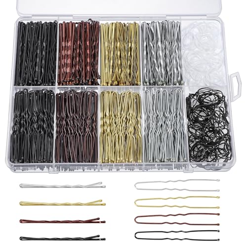 WSICSE 600Pcs Bobby Pins 4Colors Hair Pins for Women Buns Wedding Styling 236Inch Ushaped Bobby Pins Bulk with Storage Box and Small Hair Ties Black Brown Blonde Silver - Image 1