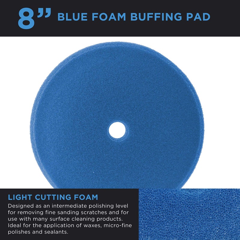 TCP Global TCP Global 8" Blue Medium Foam Grip Pad Light Cut Polish Buff - Hook & Loop  - Image 2