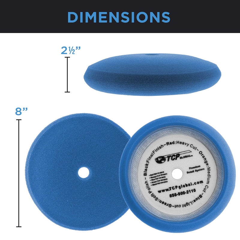 TCP Global TCP Global 8" Blue Medium Foam Grip Pad Light Cut Polish Buff - Hook & Loop  - Image 3