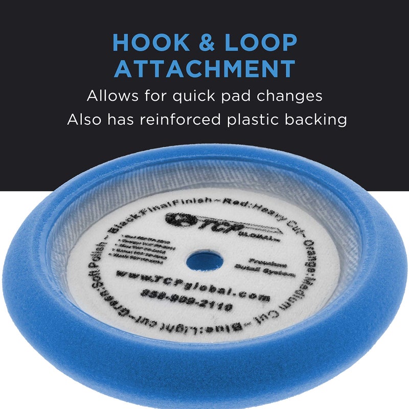 TCP Global TCP Global 8" Blue Medium Foam Grip Pad Light Cut Polish Buff - Hook & Loop  - Image 4