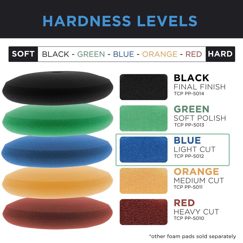 TCP Global TCP Global 8" Blue Medium Foam Grip Pad Light Cut Polish Buff - Hook & Loop  - Image 5