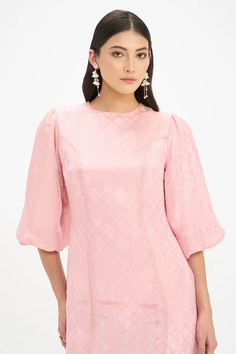 فيرجيو Self Design Viscose Puff Sleeves Mini Dress for Women