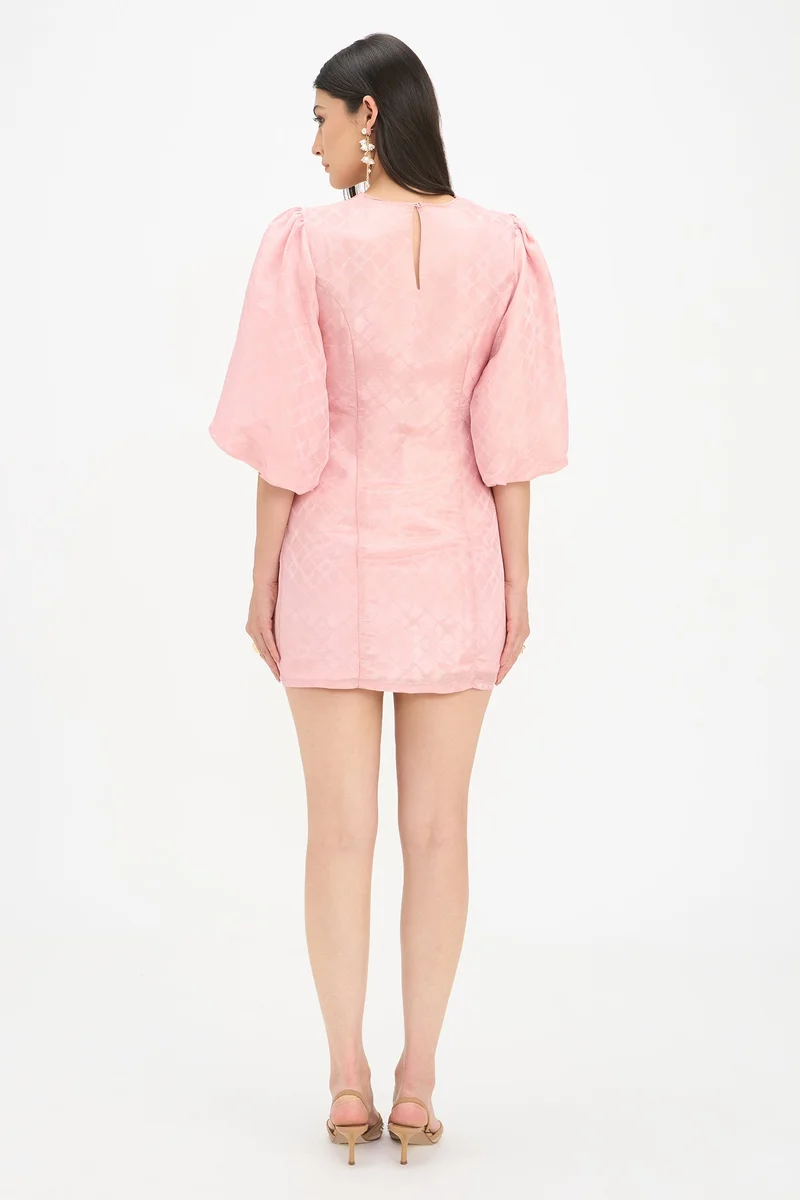 Virgio  Self Design Viscose Puff Sleeves Mini Dress for Women for Women | Best Price UAE