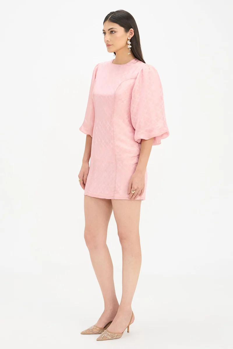 Virgio  Self Design Viscose Puff Sleeves Mini Dress for Women for Women | Best Price UAE