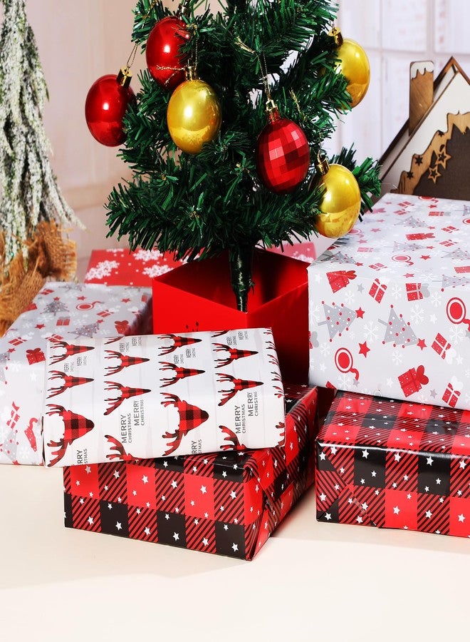 Ulmasinn Christmas Wrapping Paper Holiday Woodland Gift Scene with Christmas Tree, Snowflakes, Plaid, Reindeer, Flat 8 Sheets 20 X 29 Inches Each - Image 2