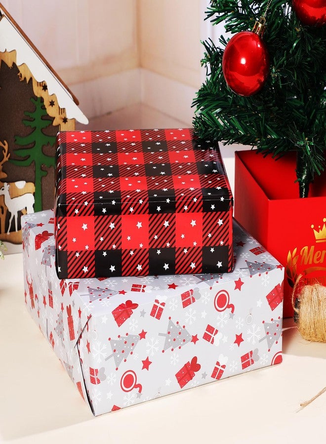 Ulmasinn Christmas Wrapping Paper Holiday Woodland Gift Scene with Christmas Tree, Snowflakes, Plaid, Reindeer, Flat 8 Sheets 20 X 29 Inches Each - Image 4