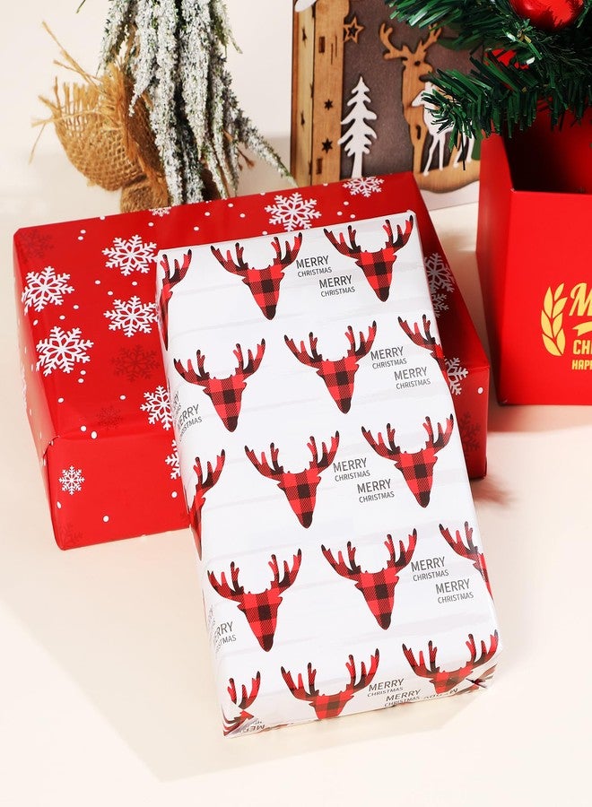 Ulmasinn Christmas Wrapping Paper Holiday Woodland Gift Scene with Christmas Tree, Snowflakes, Plaid, Reindeer, Flat 8 Sheets 20 X 29 Inches Each - Image 5
