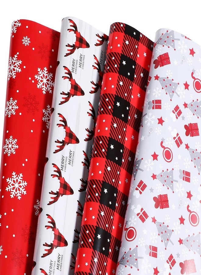 Ulmasinn Christmas Wrapping Paper Holiday Woodland Gift Scene with Christmas Tree, Snowflakes, Plaid, Reindeer, Flat 8 Sheets 20 X 29 Inches Each - Image 1