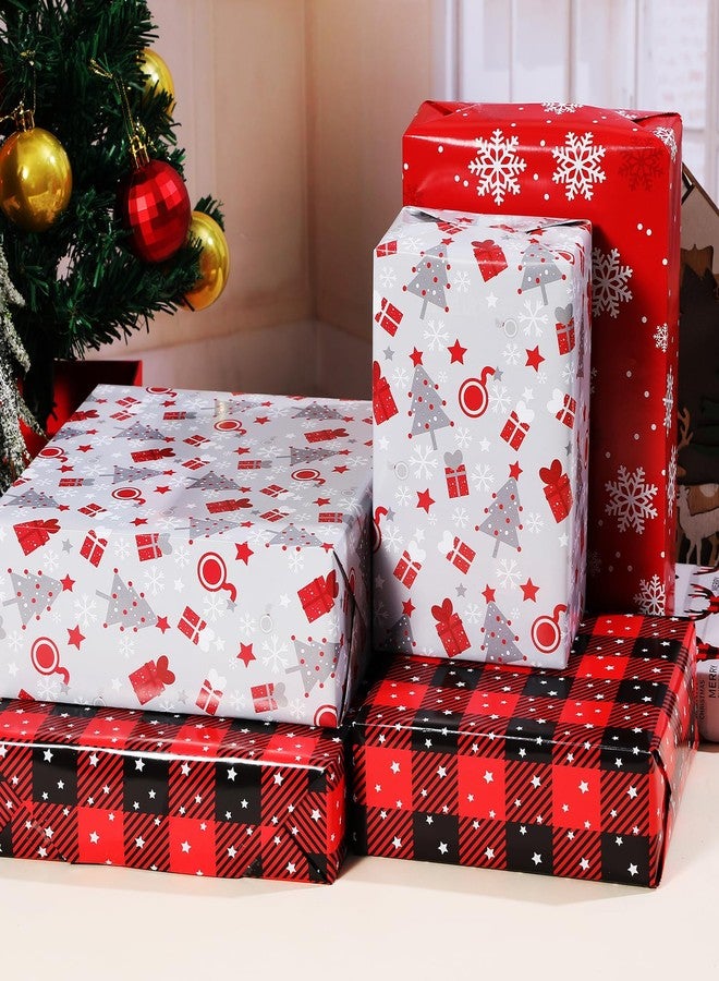 Ulmasinn Christmas Wrapping Paper Holiday Woodland Gift Scene with Christmas Tree, Snowflakes, Plaid, Reindeer, Flat 8 Sheets 20 X 29 Inches Each - Image 3