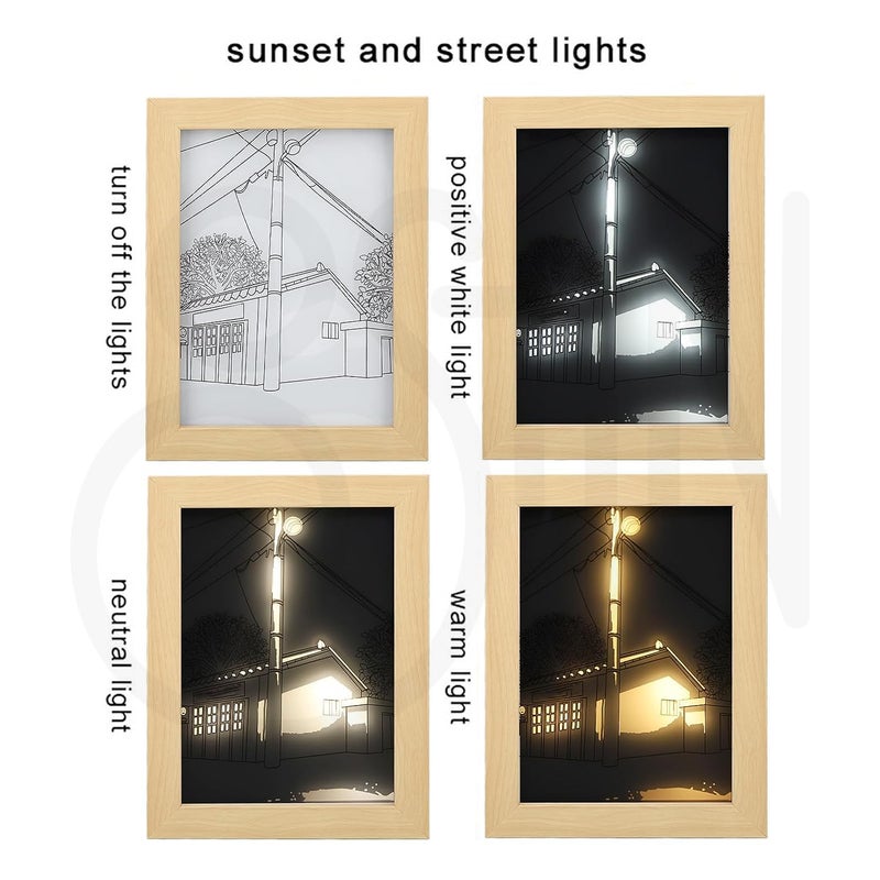 Ostin Shadow Box Frame Light Painting Decoration Art Frame with Light Shadow Art Light Painting Decorative Painting Creative Night Lights LED Table Lamp S sunset and street lights - Image 4
