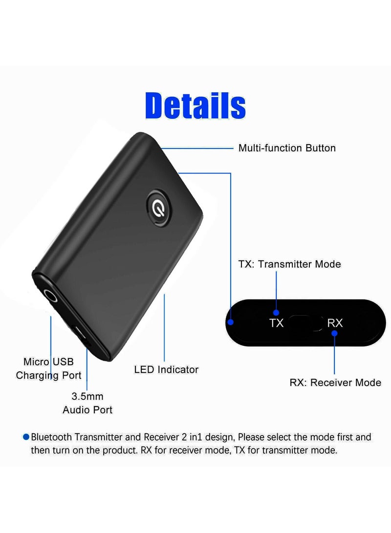 Captaintech Bluetooth 5.0 Adapter - Transmitter u0026 Receiver with 3.5mm Audio, AptX Low Latency, Dual Link for TV/PC/Car/Home Sound System - Image 3