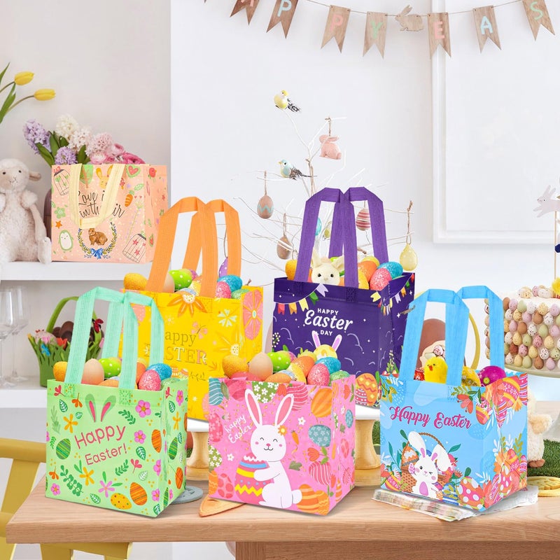 DECHISY 12Pack Easter Gift Bags with Handles, Easter Egg Hunt Bags, Reusable Non-Woven Easter Bags, Easter Bunny Bag, Easter Tote Bags for Kids Classroom, Egg Hunt Game, Easter Party Favors 8.3"Ã—7.9"Ã—5.9" - Image 4