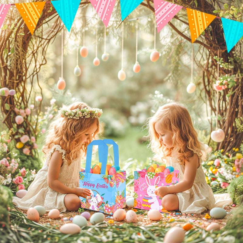 DECHISY 12Pack Easter Gift Bags with Handles, Easter Egg Hunt Bags, Reusable Non-Woven Easter Bags, Easter Bunny Bag, Easter Tote Bags for Kids Classroom, Egg Hunt Game, Easter Party Favors 8.3"Ã—7.9"Ã—5.9" - Image 5