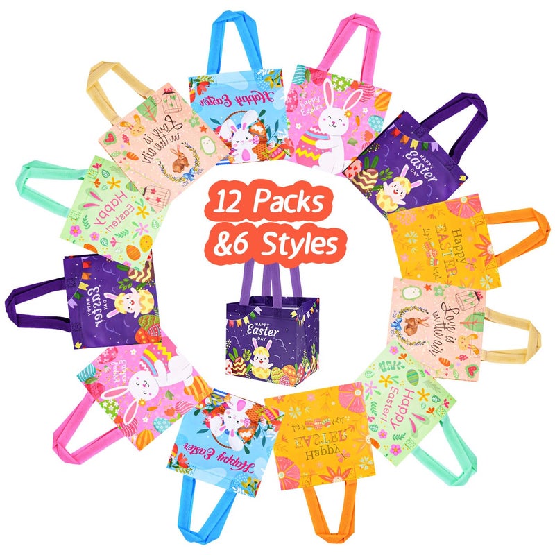 DECHISY 12Pack Easter Gift Bags with Handles, Easter Egg Hunt Bags, Reusable Non-Woven Easter Bags, Easter Bunny Bag, Easter Tote Bags for Kids Classroom, Egg Hunt Game, Easter Party Favors 8.3"Ã—7.9"Ã—5.9" - Image 3