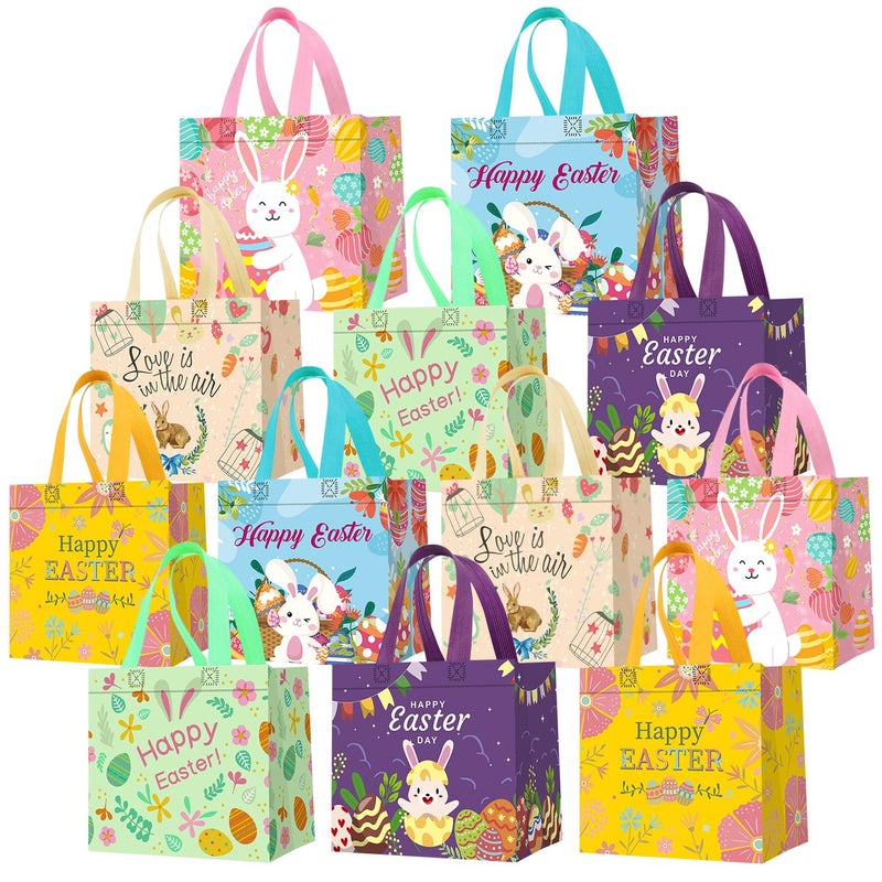 DECHISY 12Pack Easter Gift Bags with Handles, Easter Egg Hunt Bags, Reusable Non-Woven Easter Bags, Easter Bunny Bag, Easter Tote Bags for Kids Classroom, Egg Hunt Game, Easter Party Favors 8.3"Ã—7.9"Ã—5.9" - Image 1
