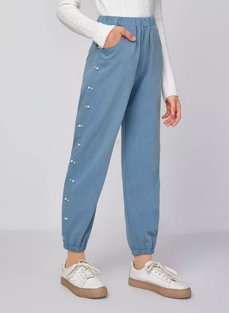 Girls Pearl Beaded Slant Pocket Pants  - Image 1
