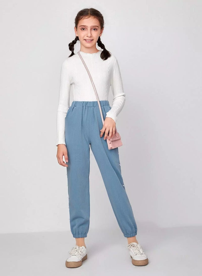 Girls Pearl Beaded Slant Pocket Pants  - Image 4