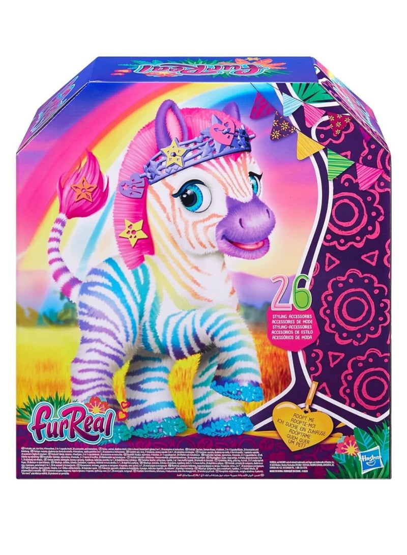 FurReal Zinia My Rainbow Zebra Interactive Plush Toy, 80+ Sounds & Reactions, 26 Styling Accessories - Image 1