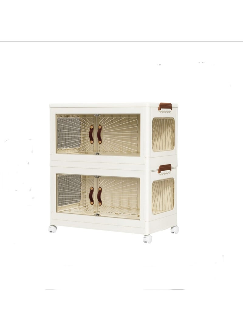 Extra Modern 2-Tier Foldable Storage Cabinet Detachable Floors Equipped with Wheels for Easy Moving - Image 3