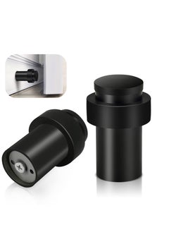 SYOSI Door Stoppers Floor Mounted Door Stop Black Heavy Duty Doorstop Stainless Steel Modern Door Stops Bumper Wall Protector Decorative Solid Rubber Tall Floor Door Stopper for Skirtings 2 Pack  - Image 1