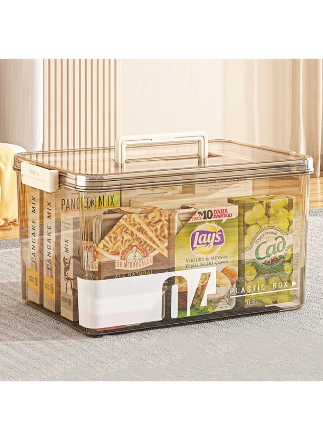 Noon East 1 Pack Small Plastic Versatile Storage Organizer with Lid and Sealing Clip, Organizing Container for Home, Office, 29 x 21 x 17, Light Brown