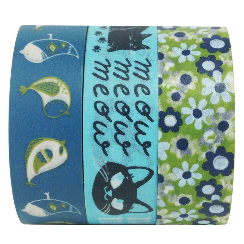 Wrapables Meow Meow Tweet Japanese Washi Masking Tape (Set of 3), 10M L x 15mm W - Image 4