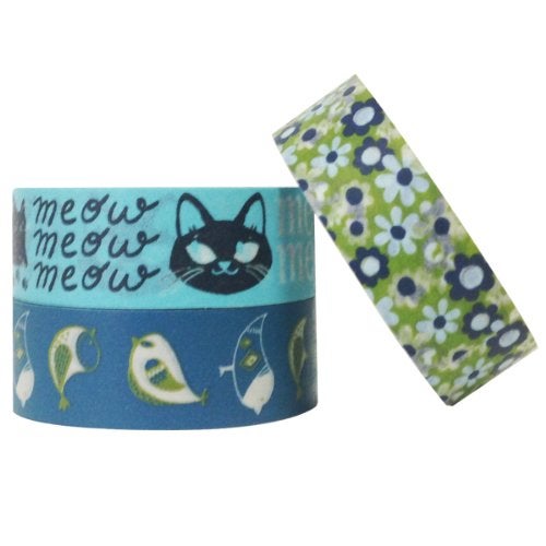 Wrapables Meow Meow Tweet Japanese Washi Masking Tape (Set of 3), 10M L x 15mm W - Image 3