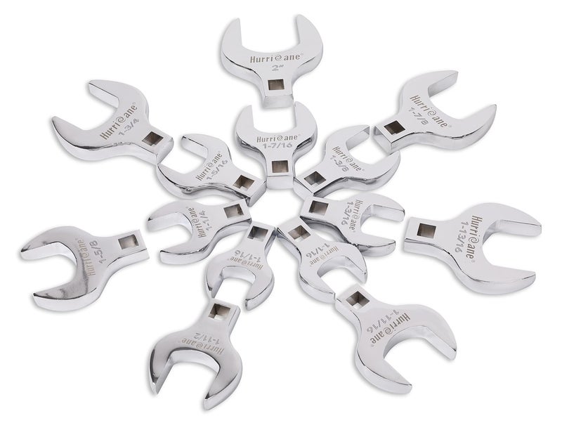 HURRICANE 1/2â€ Drive Crowfoot Wrench Set, 14 Piece Jumbo Crowfoot Flare Nut Wrench Tool Set, SAE Sizes from 1-1/16" to 2" with Storage Tray, With Fully Polished Chrome Finished - Image 1