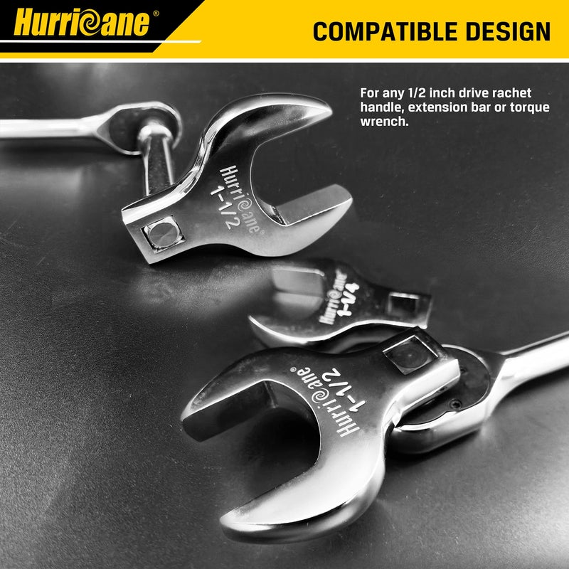 HURRICANE 1/2â€ Drive Crowfoot Wrench Set, 14 Piece Jumbo Crowfoot Flare Nut Wrench Tool Set, SAE Sizes from 1-1/16" to 2" with Storage Tray, With Fully Polished Chrome Finished - Image 3