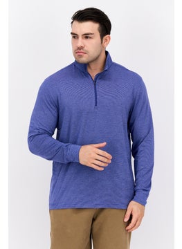 Greg Norman Men High Neck Long Sleeve Heather Half Zipper Sweatshirt, Royal Blue  - Image 1