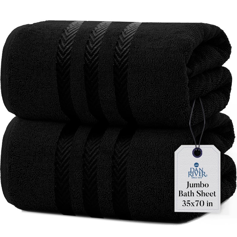 DAN RIVER Pack of 2 Bath Sheet 35x70 Inches Premium Oversized Towels for Adults Super Soft and Quick Dry  Black